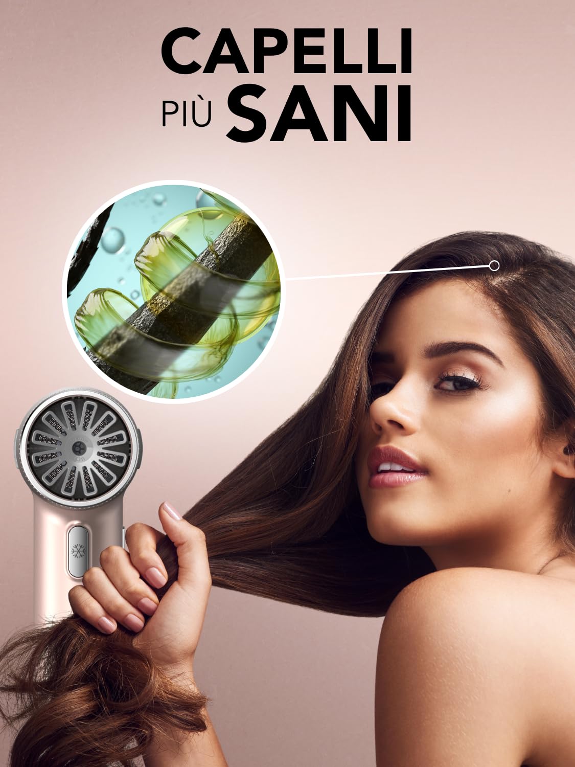 GA.MA Italy Professional, Asciugacapelli iQ3 Perfetto, Phon Ultraleggero con Motore Brushless da 110.000 giri/min, Tecnologia Stand-by e Funzione Turbo, 1600 W di Potenza, Gold Rose