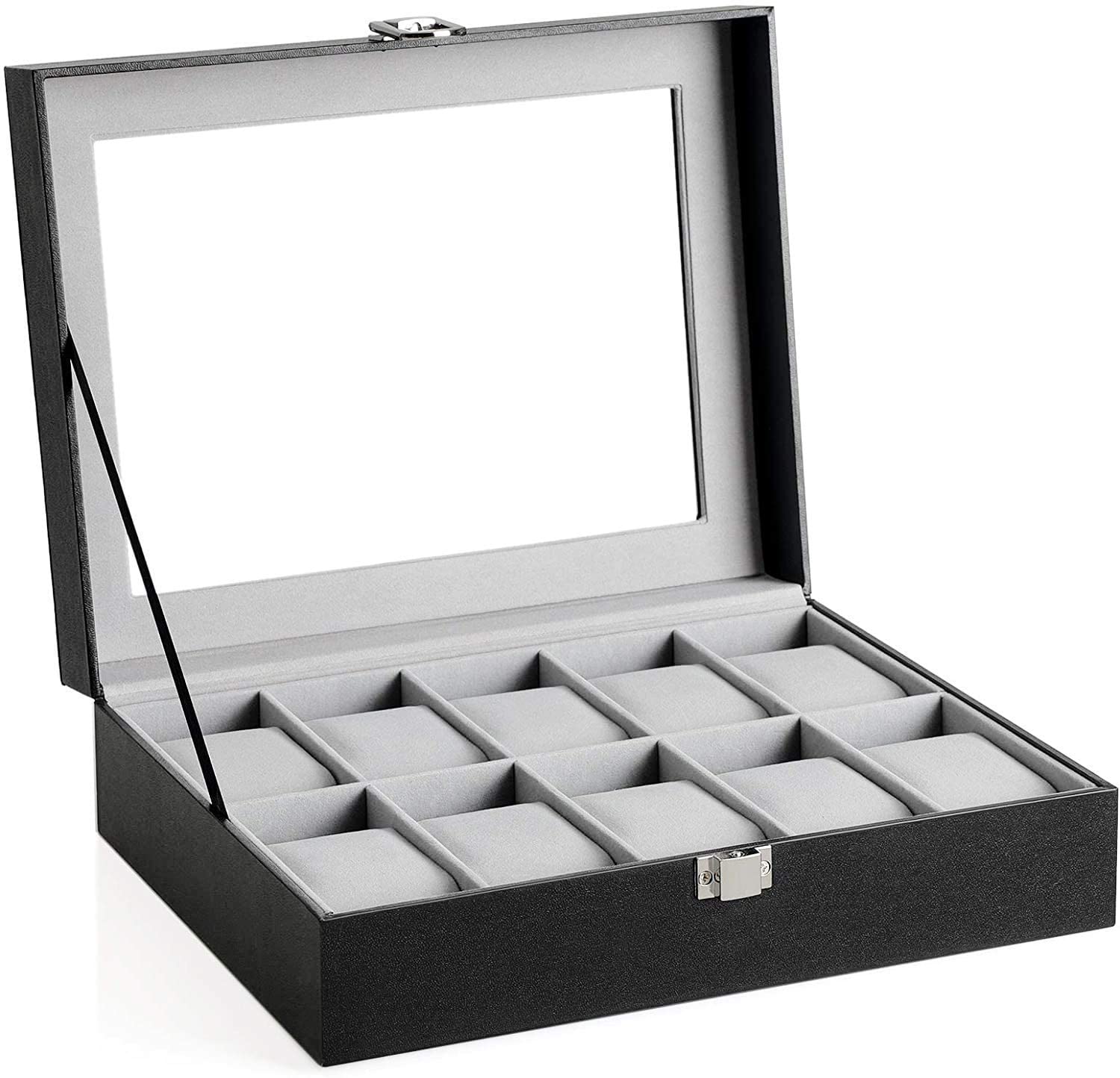 PRAMUKH VARNI PU Leather 10 Slots Wrist Watch Display Box Storage Holder Organizer Watch Case Jewelry Dispay Watch Box (Black, 20 x 25 x 8 cm) (10 Slots)