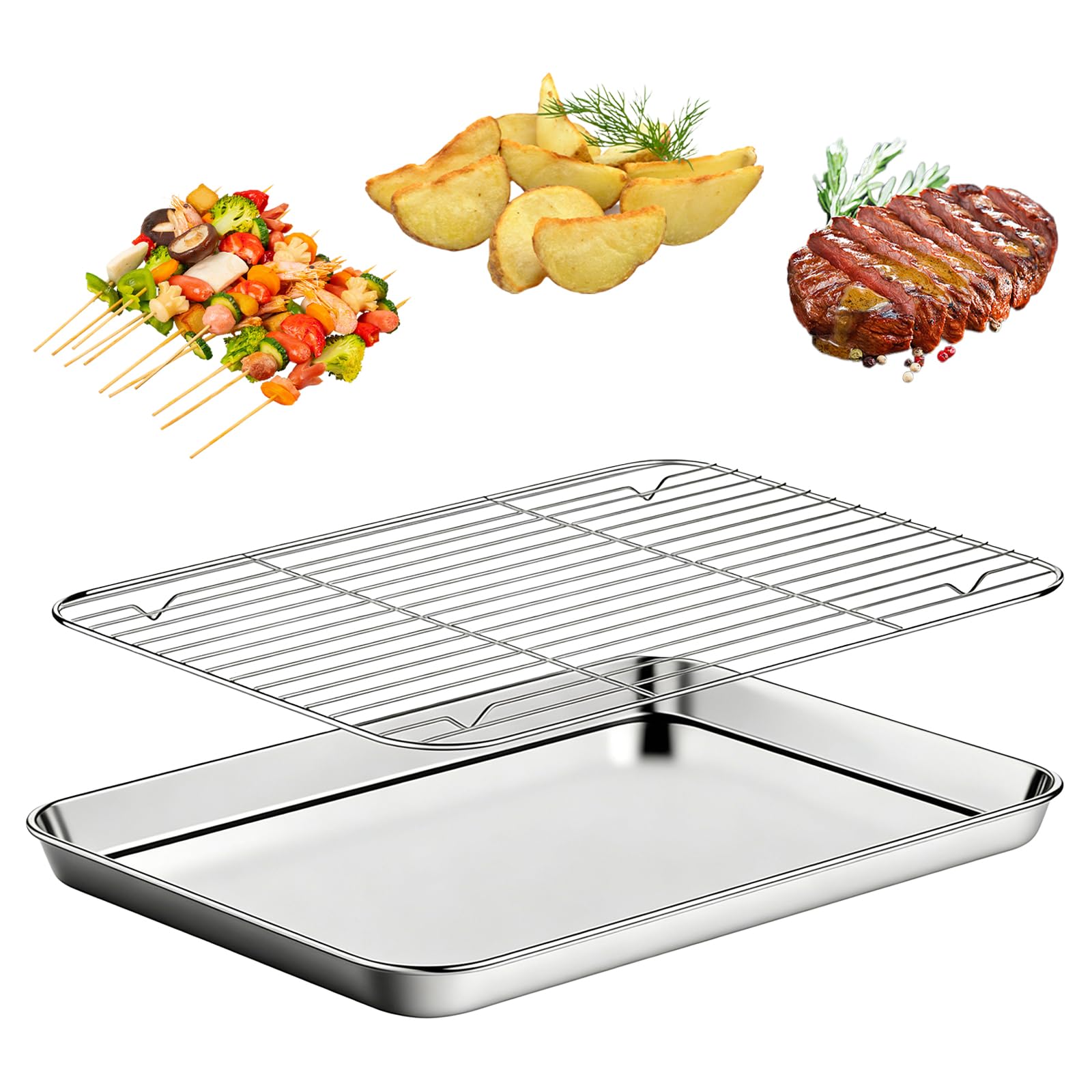 2 Pcs Stainless Steel Baking Tray with Rack Set, 31.5x24.5x2.5cm Oven Trays & Cooling Rack for Baking Cooking Drying Dishwasher Safe Cookie Sheet Pan Set