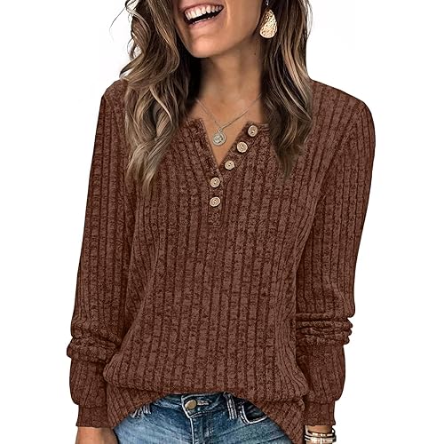 XIEERDUO Sweater for Women Long Sleeve Henley Shirts Tunic Tops to Wear with Leggings crew neck Sweaters Trendy 2024