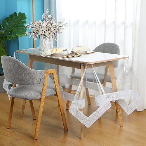 Miniatura 4 de Mixweer Mantel de vinilo transparente de plástico impermeable mantel de encaje blanco para mesas de comedor cocina hogar 54 x 78 pulgadas