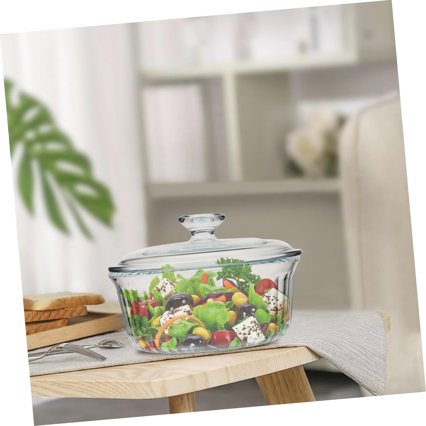 COLLBATH Pirofila in Vetro Borosilicato 1,6l Rotonda con Coperchio, Riscaldamento Uniforme, Facile da Pulire, per Forno e Cucina
