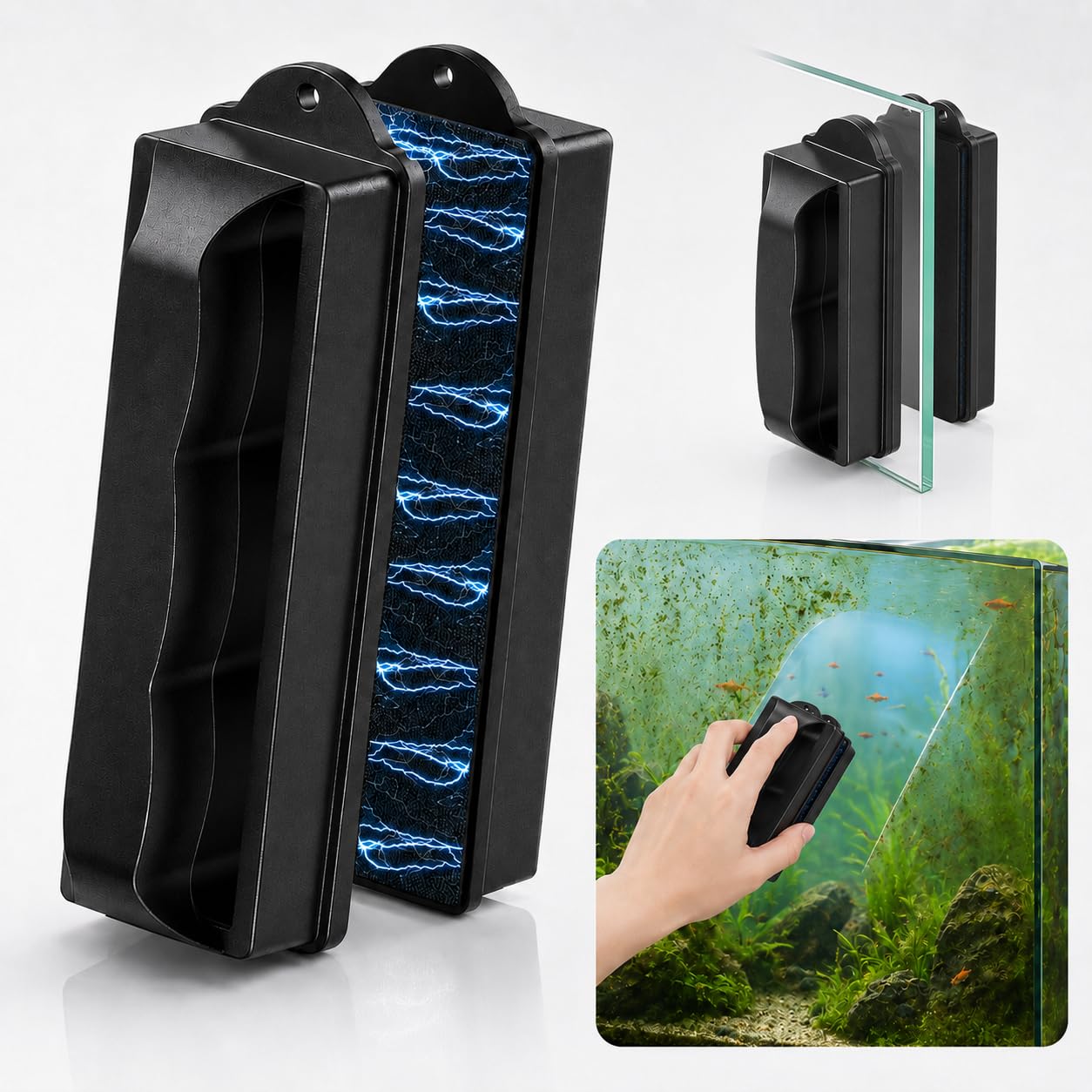 Magnetic Aquarium Fish Tank Glass Cleaner, Magnet Glass Brush Scrubber for Fish Tank Algae Removal, Fish Tank Magnet Scraper & Descaler Tool, Magnetic Scrubber for Cleaning Aquarium, Window, Car Glass