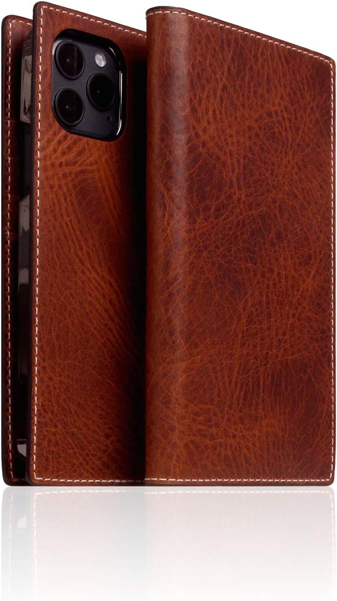 SLG D7 Italian Wax Leather Wallet Case for iPhone 12/12 Pro - Handcrafted Diary Style with Card Holders and Side Cash Pocket, Gift Box Included (Brown)