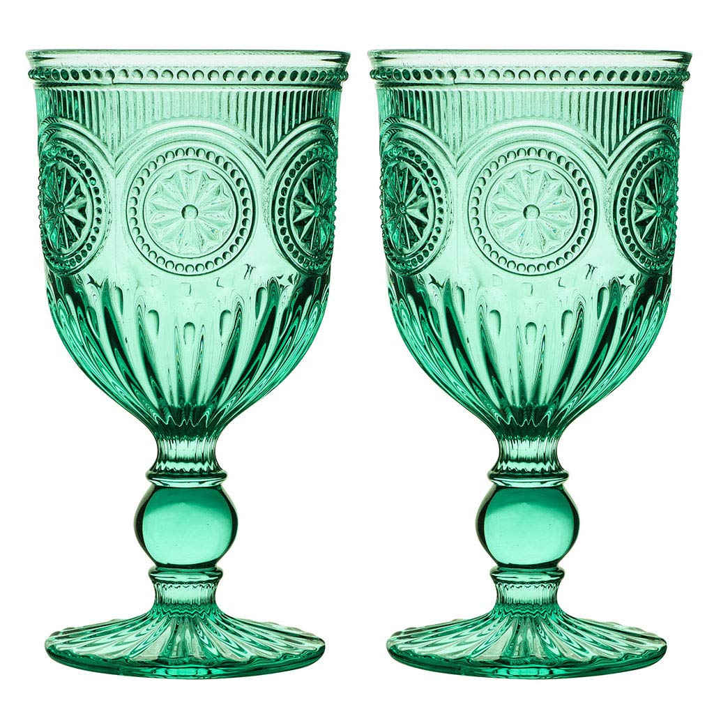 Dibor Wine Glass Set of 2 Turquoise Embossed 300ml Drink Goblets Alfresco Dining Glassware — image 1
