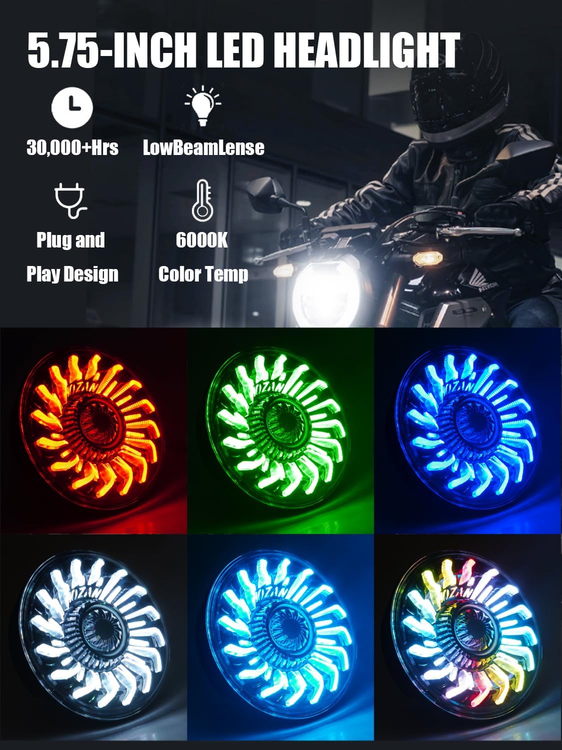 5.75 inch Motorcycle Headlight Chrysanthemum Petal DRL Compatible with 883 Iron Sportster Dyna Street Bob Low Rider Softail Springer