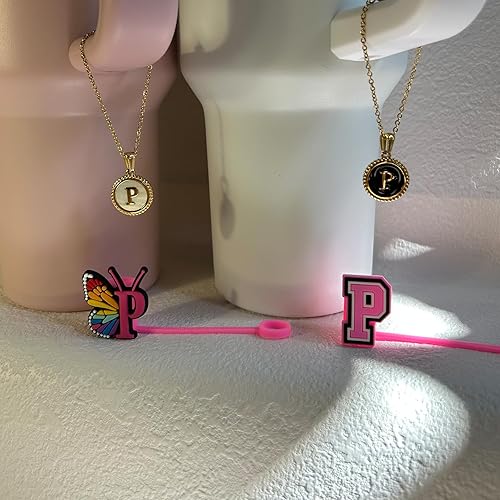 Miniatura 9 de AINEEDY Stanley Cup - 2 fundas de popote de 0.4 pulgadas para taza Stanley de 30 y 40 onzas con 2 colgantes de letra inicial personalizada,