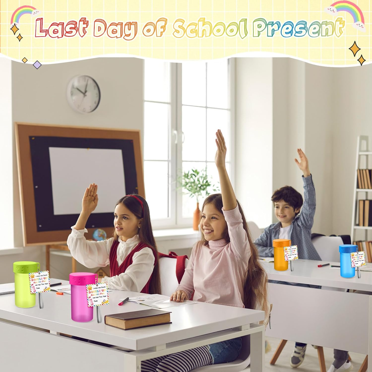 Sliner End of Year Gifts for Students 10 oz Water Bottles Bulk Colorful Snack Containers for Pool Beach Preschool Kindergarten Graduation Gift from Teacher for Kids School Party Favors