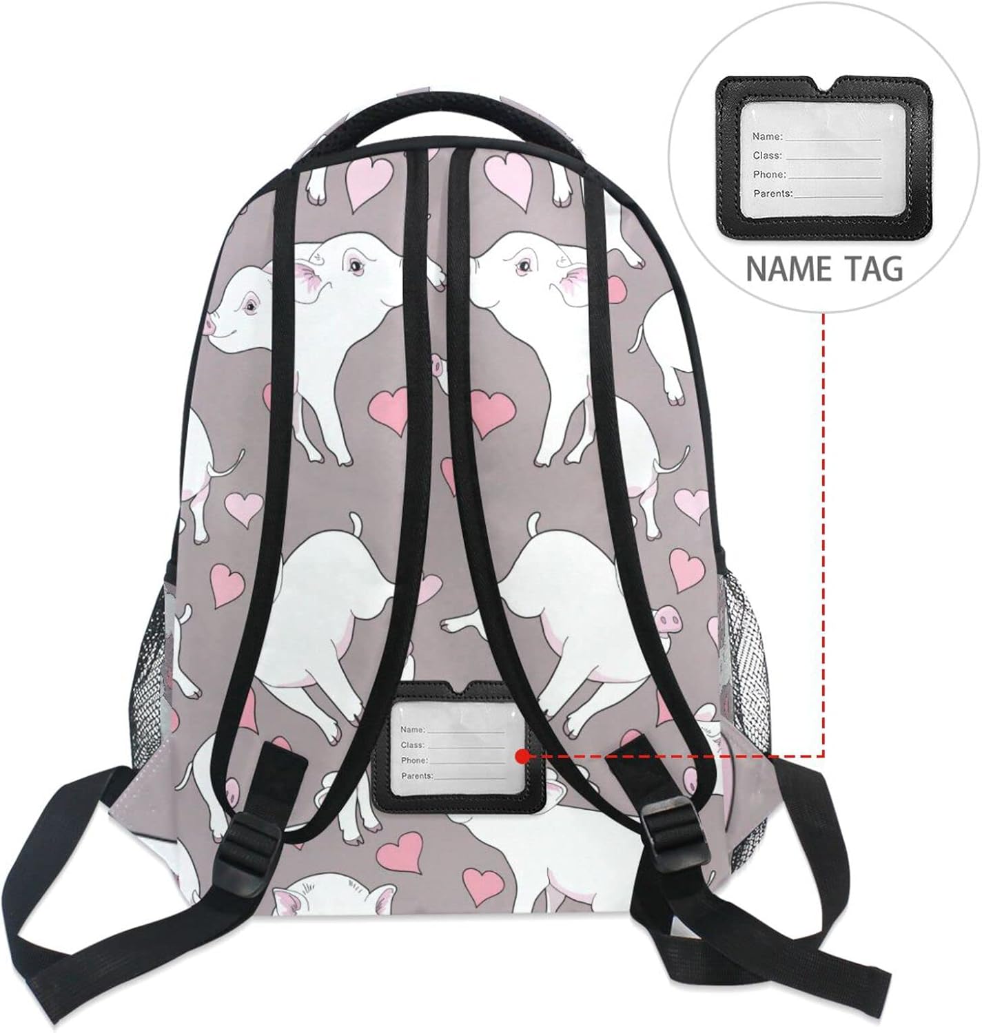Pigs and Hearts Boys Girls Kids School Backpacks Bookbag, Elementary School Bag Travel Backpack Daypack