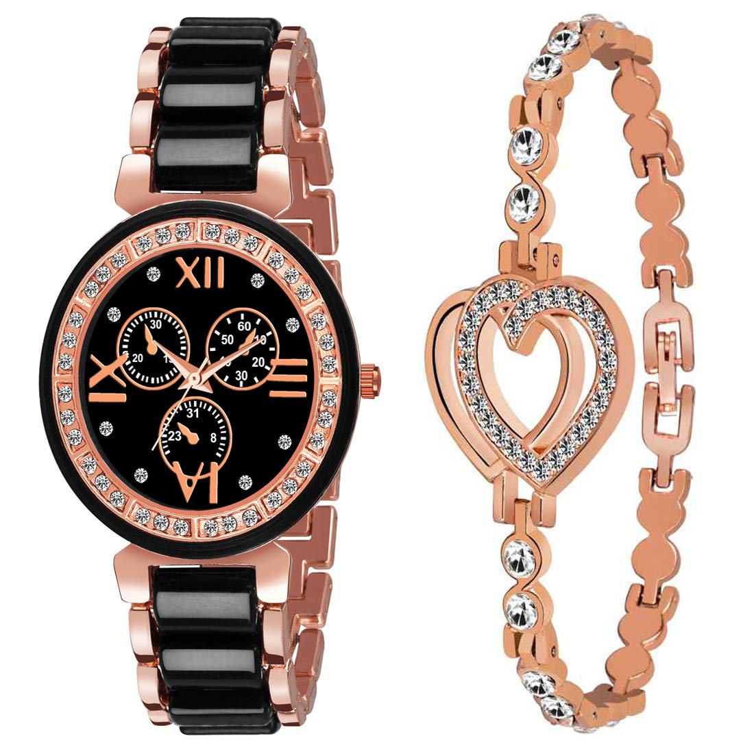 HIRA Rose Gold Diamond Dial Love Bracelet Combo Womens & Girls Watches (B08D947C1R) Amazon Price History, Amazon Price Tracker