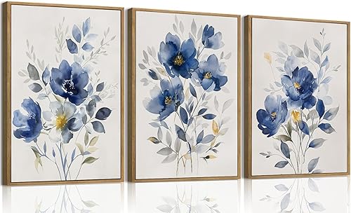Miniatura 11 de KISSFOX 3 piezas de lienzo de arte de pared de flores silvestres para decoración de pared, cuadros florales, pinturas botánicas, impresiones de