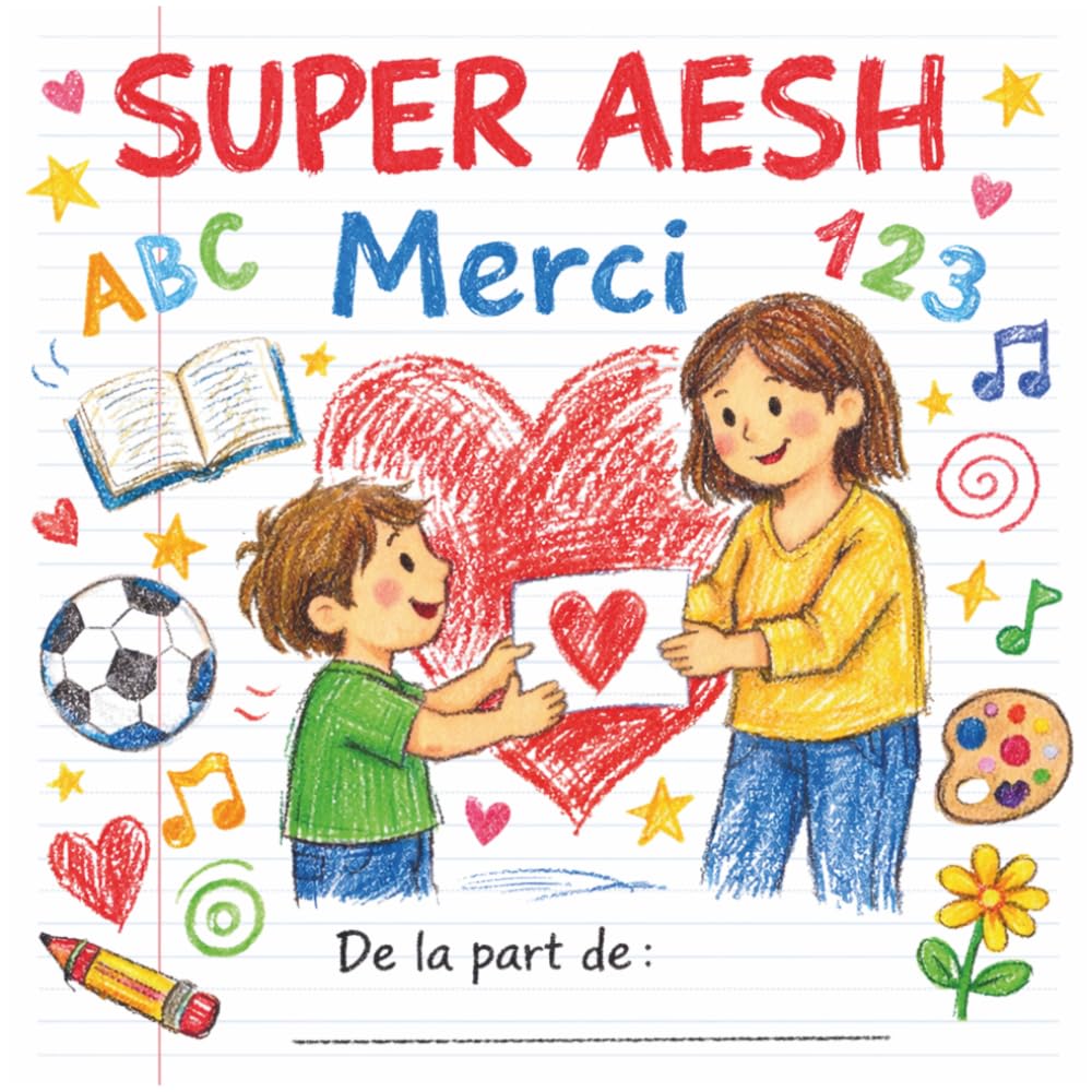 SUPER AESH – Cadeau de fin d’année scolaire pour AESH : Livre de remerciement plein de tendresse – Messages et illustrations colorées pour exprimer la gratitude d’un enfant.