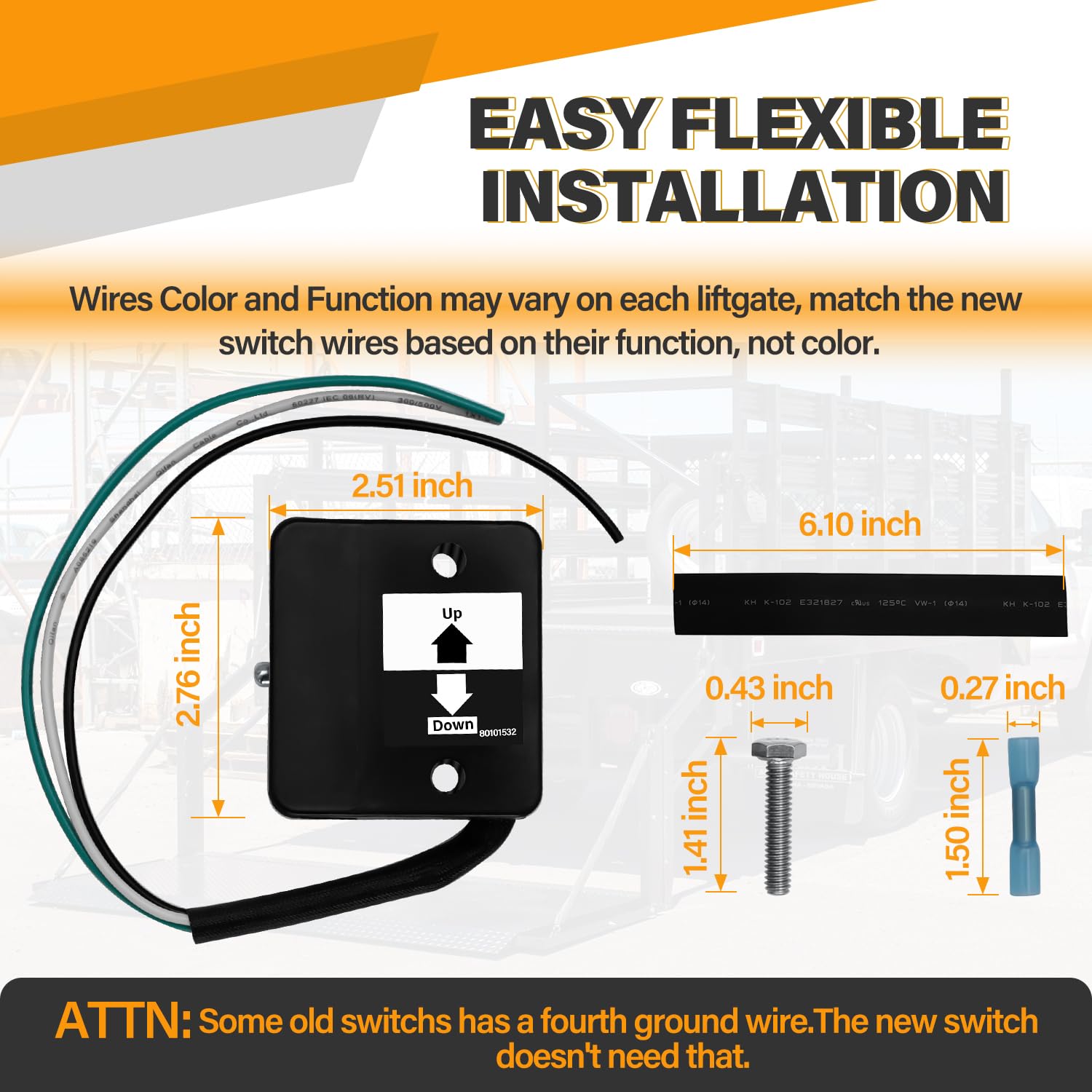 3-Wire Liftgate Control Switch Kit, Super Control Tuck Under Replaces for OEM Part Numbers 80001431, 80000429, 80000425, 3-Wire Toggle Start Switch, 8" Leads, Universal