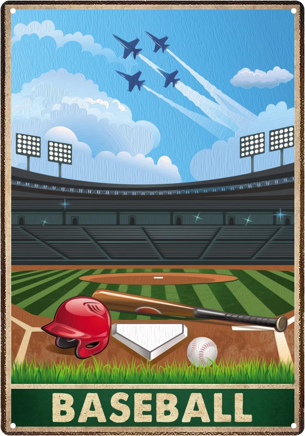 peiyeety Retro Metal Tin Sign 12 X 16 Inches Baseball Baseball Field Sports Lover Art Vintage for Men Woman, Quotes Plaque Wall Decor for Bar Man Cave Cafe Garage