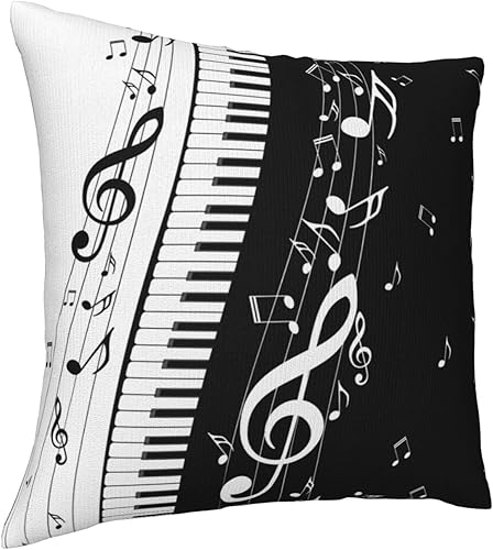 Fundas de almohada cuadradas de 18 x 18 pulgadas con teclas de piano y notas musicales para el hogar, sofá, sala de estar, decoración exterior