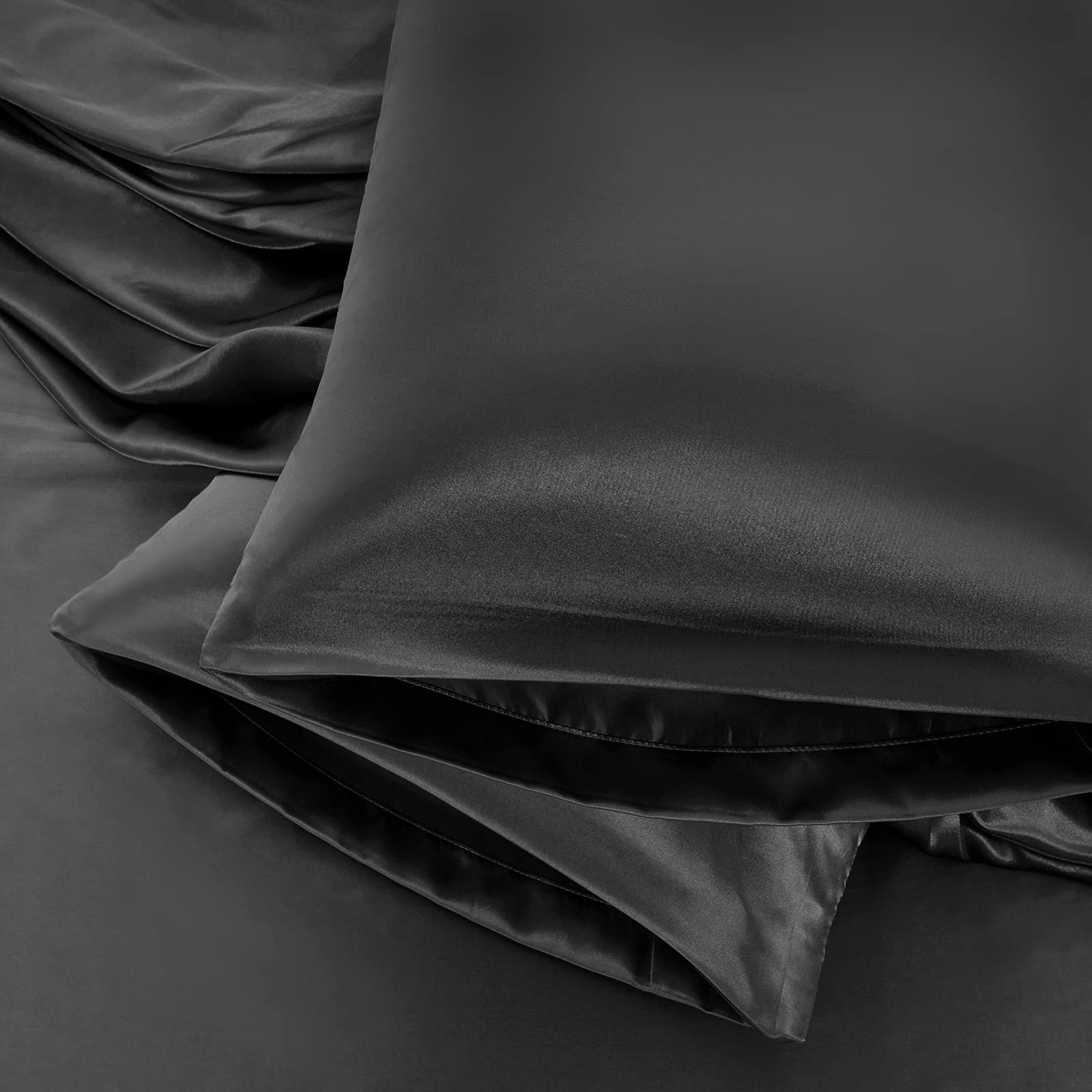 Aormenzy Black Satin Pillowcase for Hair and Skin, Standard Size Set of 2