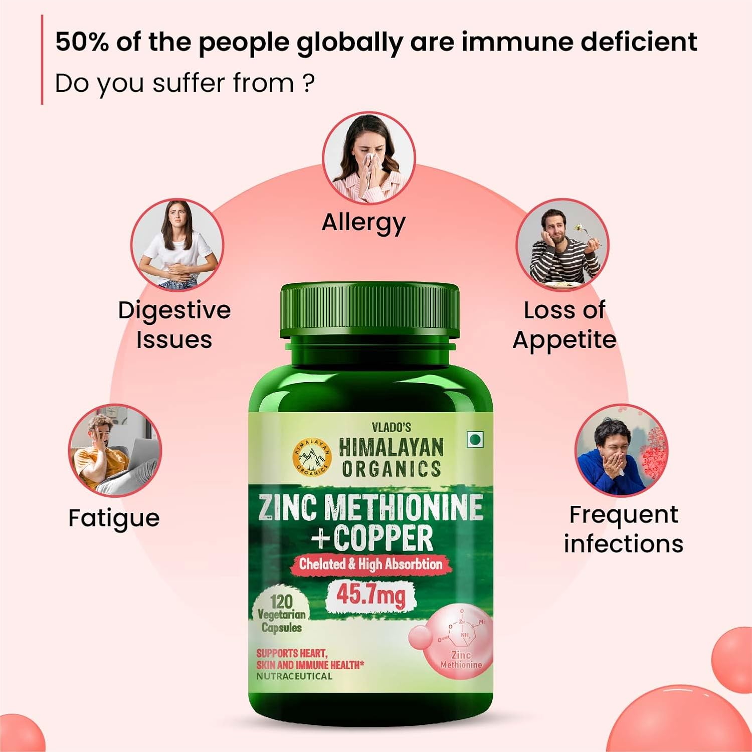 Vlado's Himalayan Organics Zinc Methionine Chelated Copper | Support Healthy Immune | Promotes Skeetal Health | Antioxidant Support - 120 Veg Capsules Vlado's Himalayan Organics Zinc Methionine Chelated Copper | Support Healthy Immune | Promotes Skeetal Health | Antioxidant Support - 120 Veg Capsules