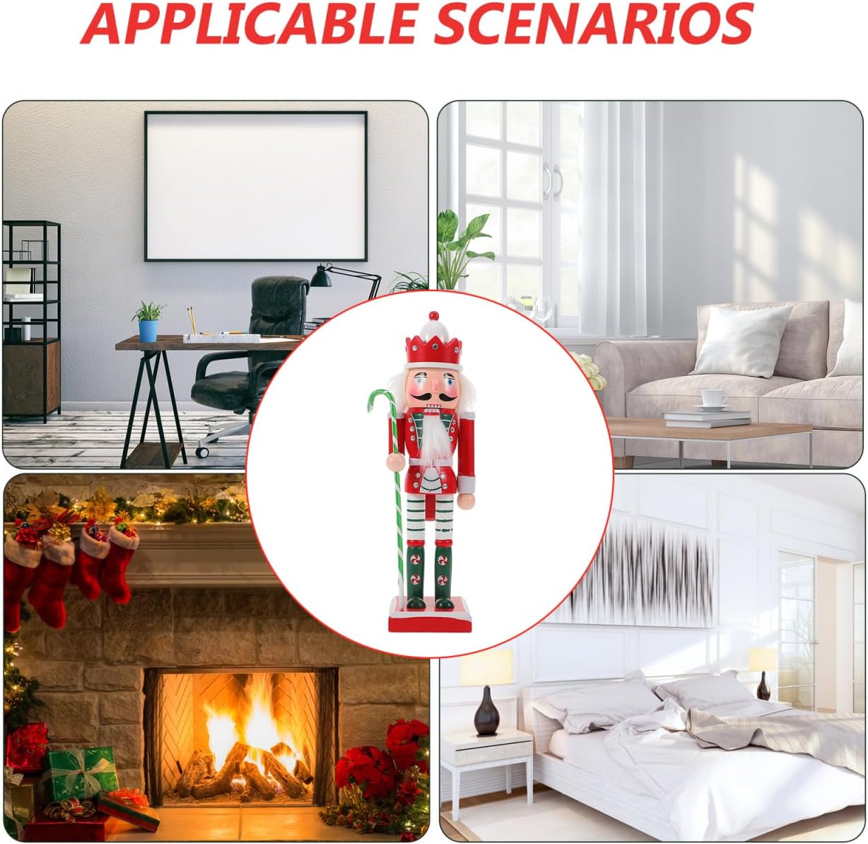VOSAREA Christmas Nutcracker Figure Wooden Nutcracker King Ornament for Christmas Desktop Home Decor (25CM, Cane Red Hat)