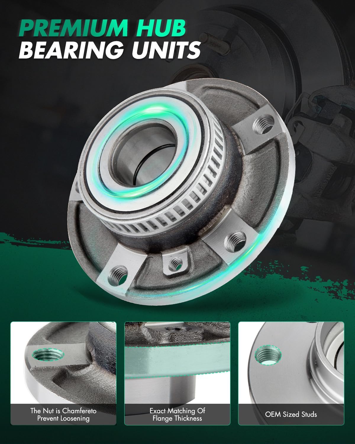 SCITOO Wheel Bearing and Hub Replaces 513125 Front fit for BMW 318I 1992-1999, for BMW 325I 2001-2005, for BMW 535I 1992-1993, for BMW 750Il 1992-1994 Hub Bearing Assembly 5 Lugs W/ABS [1pc]