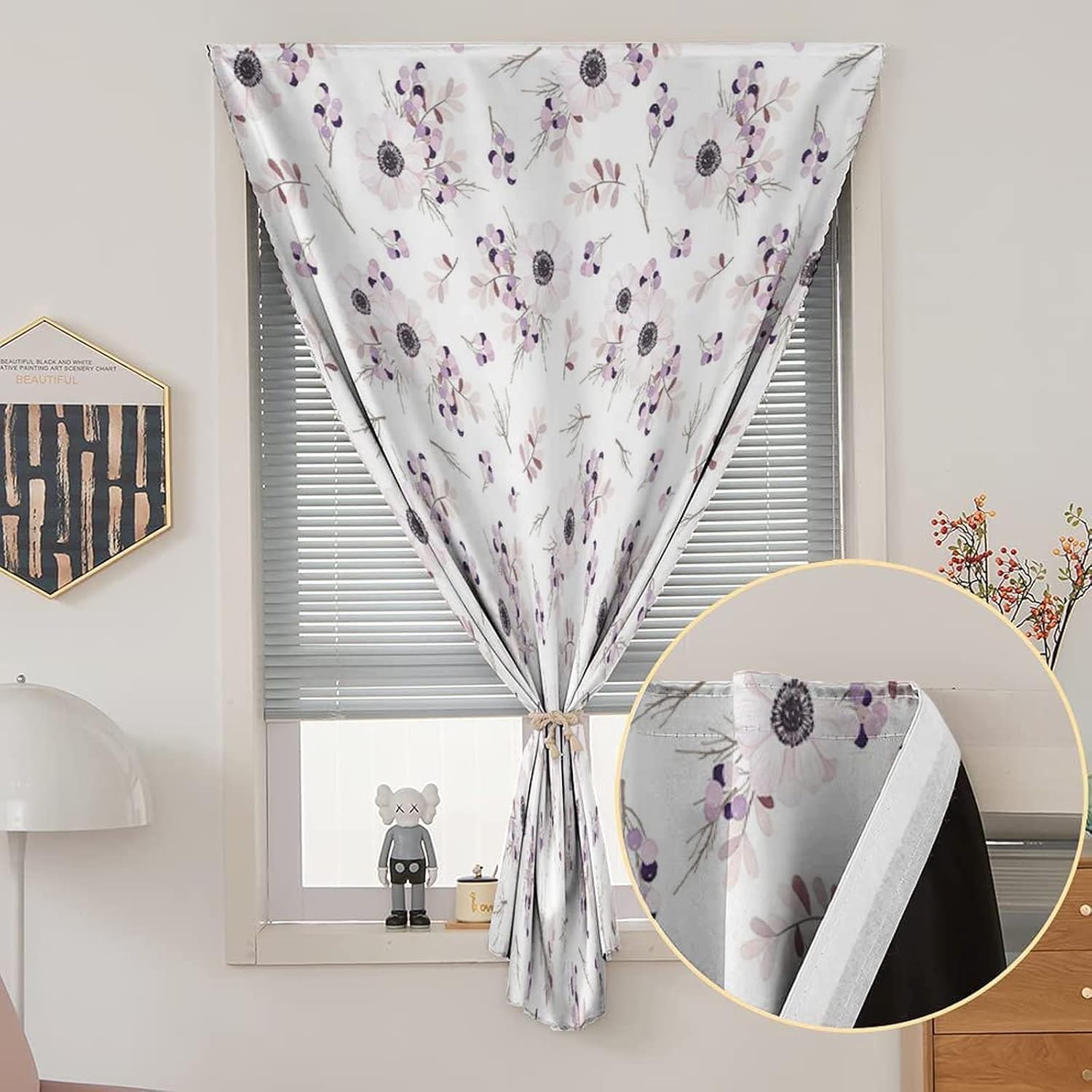 Adjustable Blackout Shades, Flower Portable Blackout Curtain, Shabby Chic Spring Bridal Bouquets Romantic Print Living Room Bedroom Window Drapes,47W x63L Inch, for Bathroom Living Room Bedroom