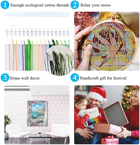 Miniatura 7 de Kits de punto de cruz con estampado de paisaje y playa, colorido 11CT impreso, fácil patrón, kits de bordado para adultos, principiantes, regalo, 12