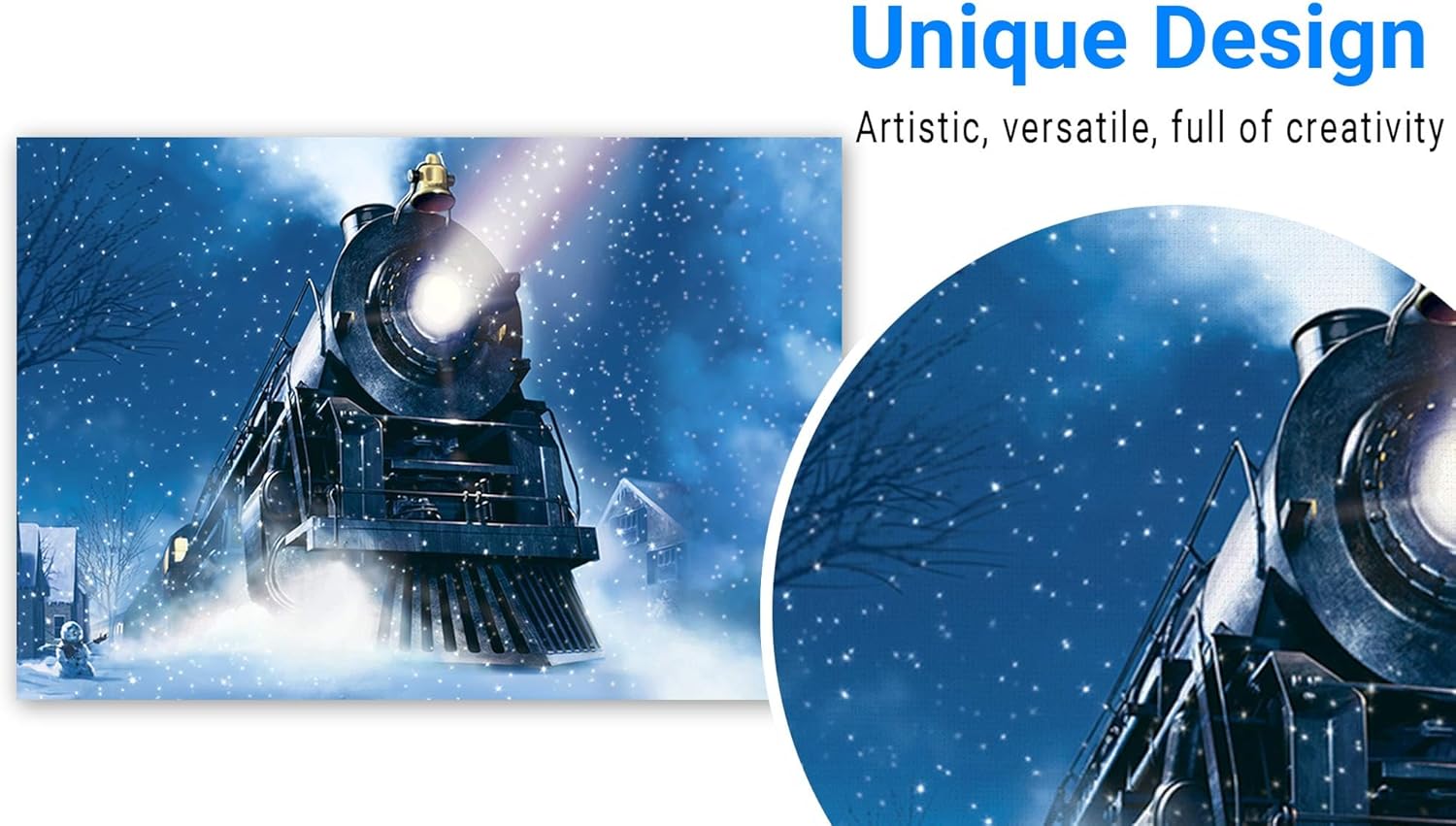 Funnytree 7x5ft Winter Christmas Train Backdrop for Photography Xmas Snow Night Railway Party Background Wonderland Snowflake Portrait Photobooth Banner Decorations Photo Studio Props