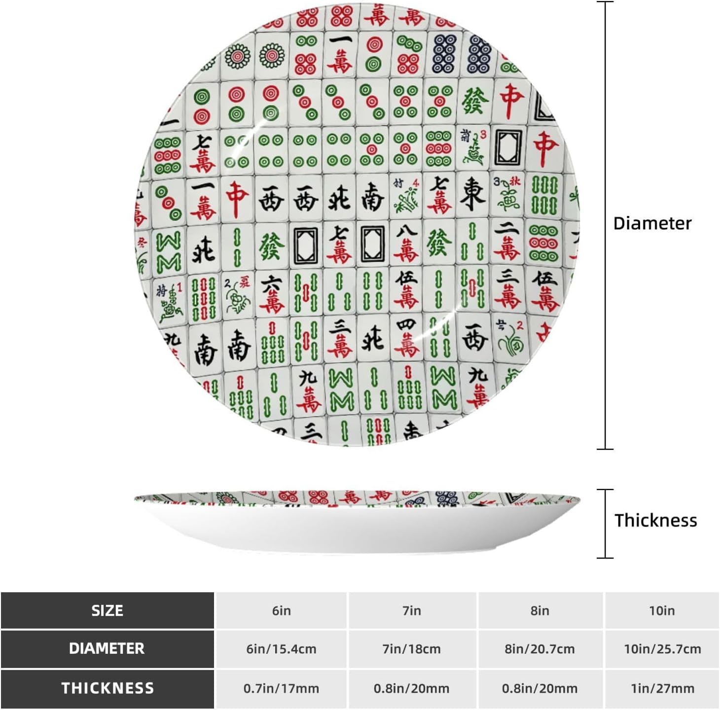 Mahjong Retro White 10 Inch Decorative Plate With Stand, Elegant Display Wall Plate For Home Decor