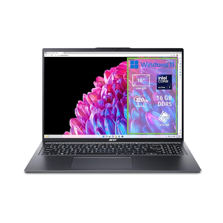 acer Swift Go 16 SFG16-72-77BB PC Portatile, Notebook, Intel Core Ultra 7 155U, RAM 16 GB DDR5, 512 GB PCIe NVMe SSD, Display 16
