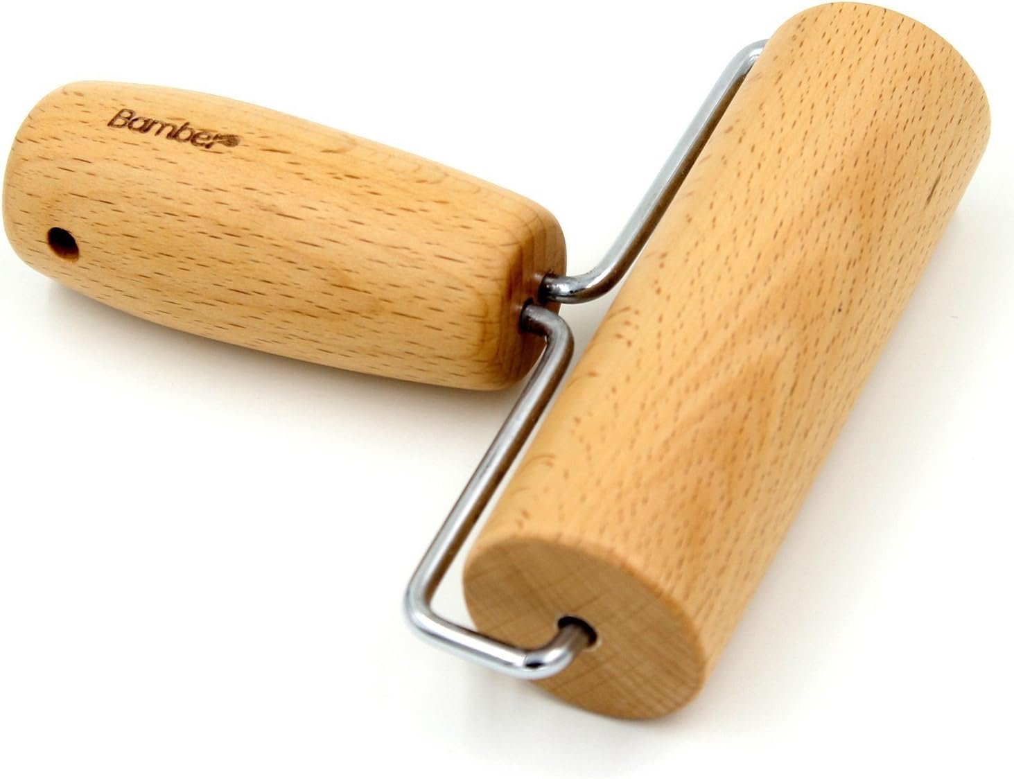 Bamber Dough Roller Beech Wood Rolling Pin for Baking Pastry Pizza, 4.3-Inch Smooth Construction & Easy to Roll - Essential Kitchen Utensil