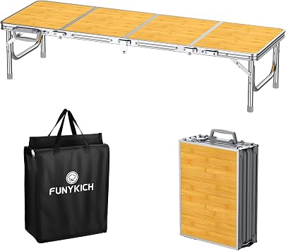 FUNYKICH 4ft Low Folding Picnic Table45.7x15.7x10.3, Thicker Aluminum Legs Beach Table with Handle & Carry Bag, Lightweight Small Camping Table for Picnic Beach Camping Party, Yellow