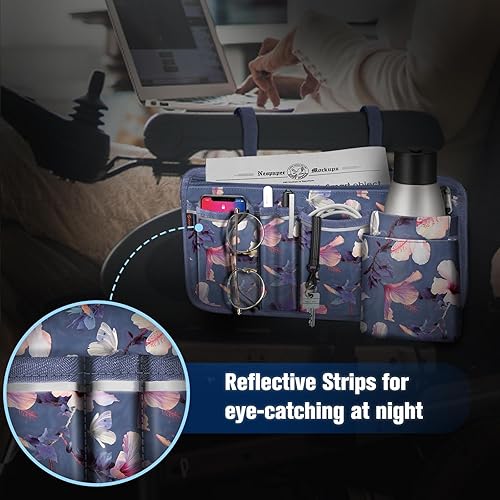 Miniatura 13 de FINPAC Bolsa de almacenamiento lateral para silla de ruedas con soporte para tazas, bolsa de accesorios para reposabrazos de silla de ruedas