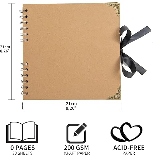 Miniatura 3 de Álbum de recortes (8 x 8 pulgadas) Álbum de recortes 60 páginas, ideal para tus álbumes de recortes, álbumes de fotos familiares de boda y