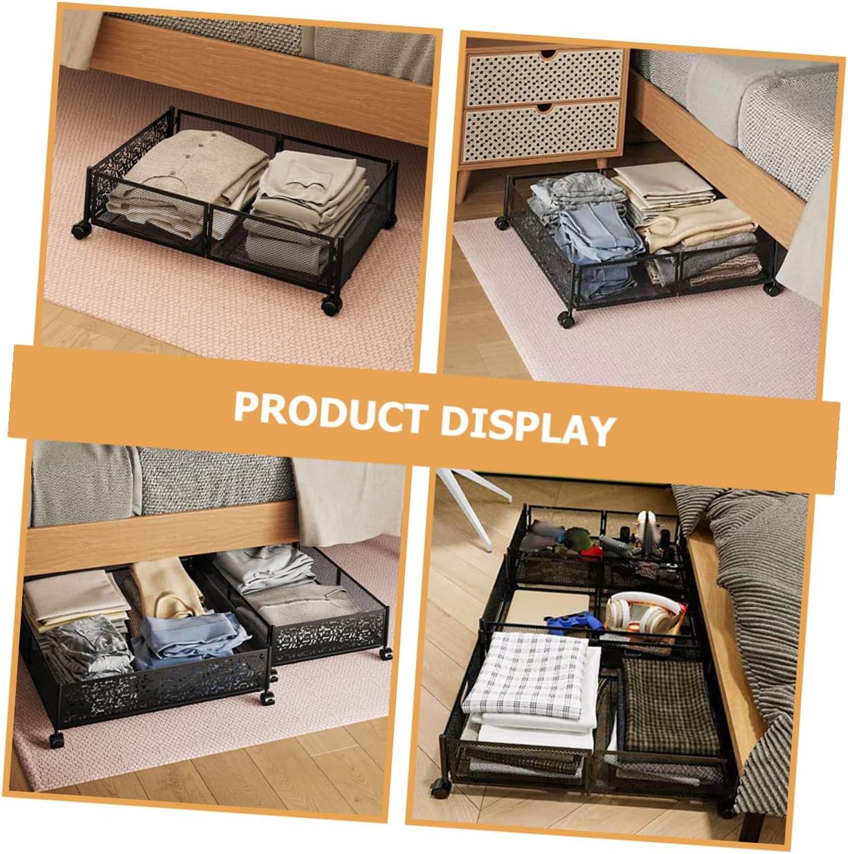 Gatuida Bed Storage Organizer with Wheels Large Stainless Steel Underbed Storage Drawers Space Saving for Bedroom and Dorm Room