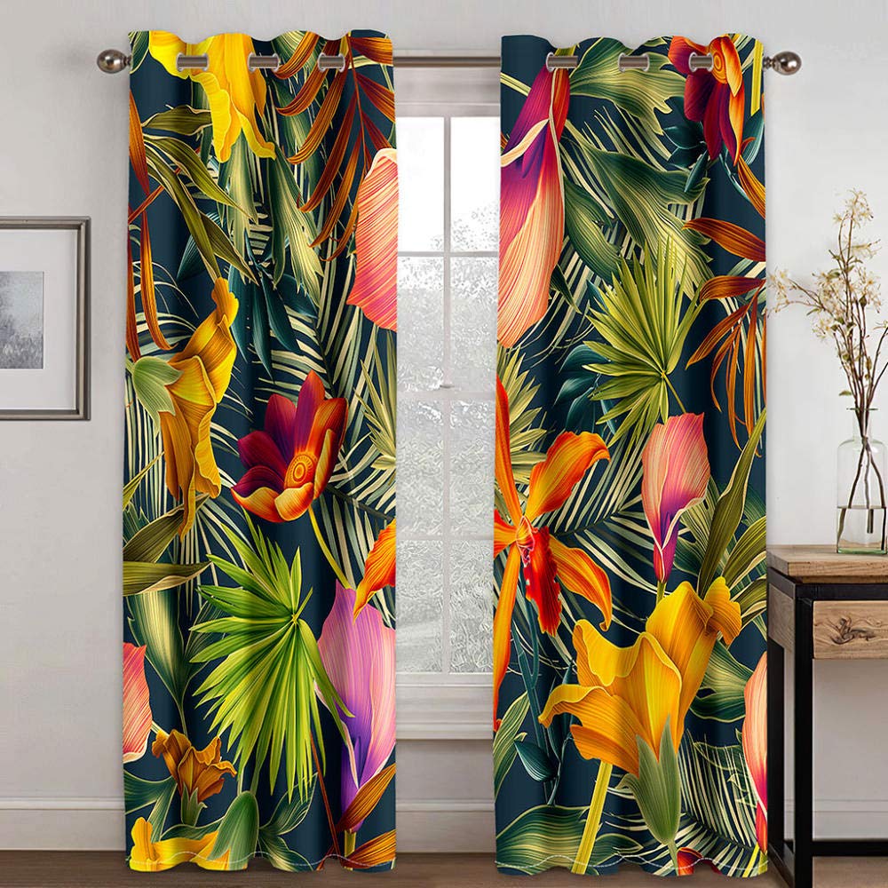 Rideaux Occultants 3D Impression Isolant Thermique Rideaux Doux Rideau à de,Salon Chambre Décoration à Opaque Anti Chaleur Anti Bruit,Forêt Tropicale 2x140x245cm