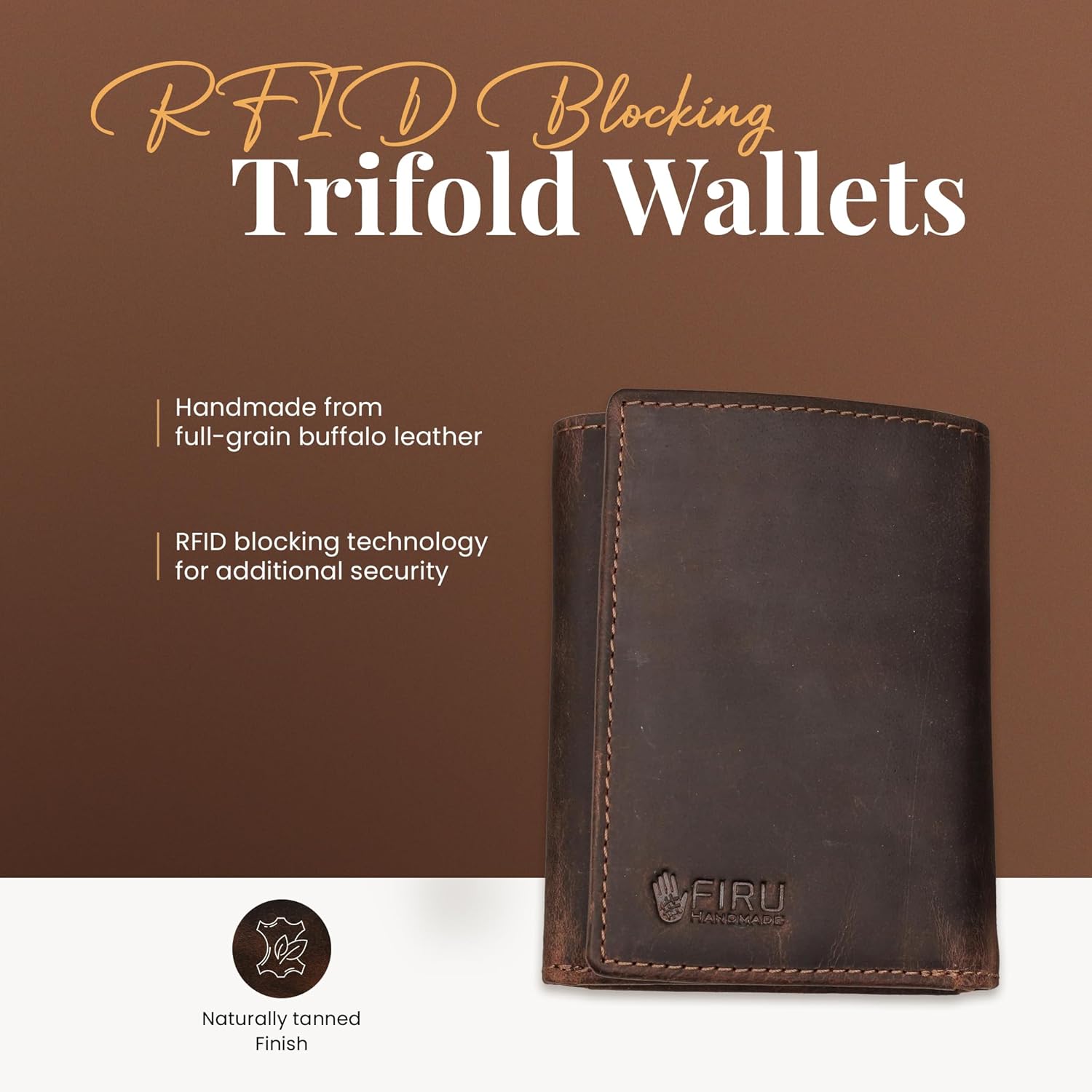 Firu-Handmade Handmade Leather Wallets for Men | RFID Blocking Trifold Wallet with 6 Card Slots 2 Slip in Pockets and ID Window - Image 4