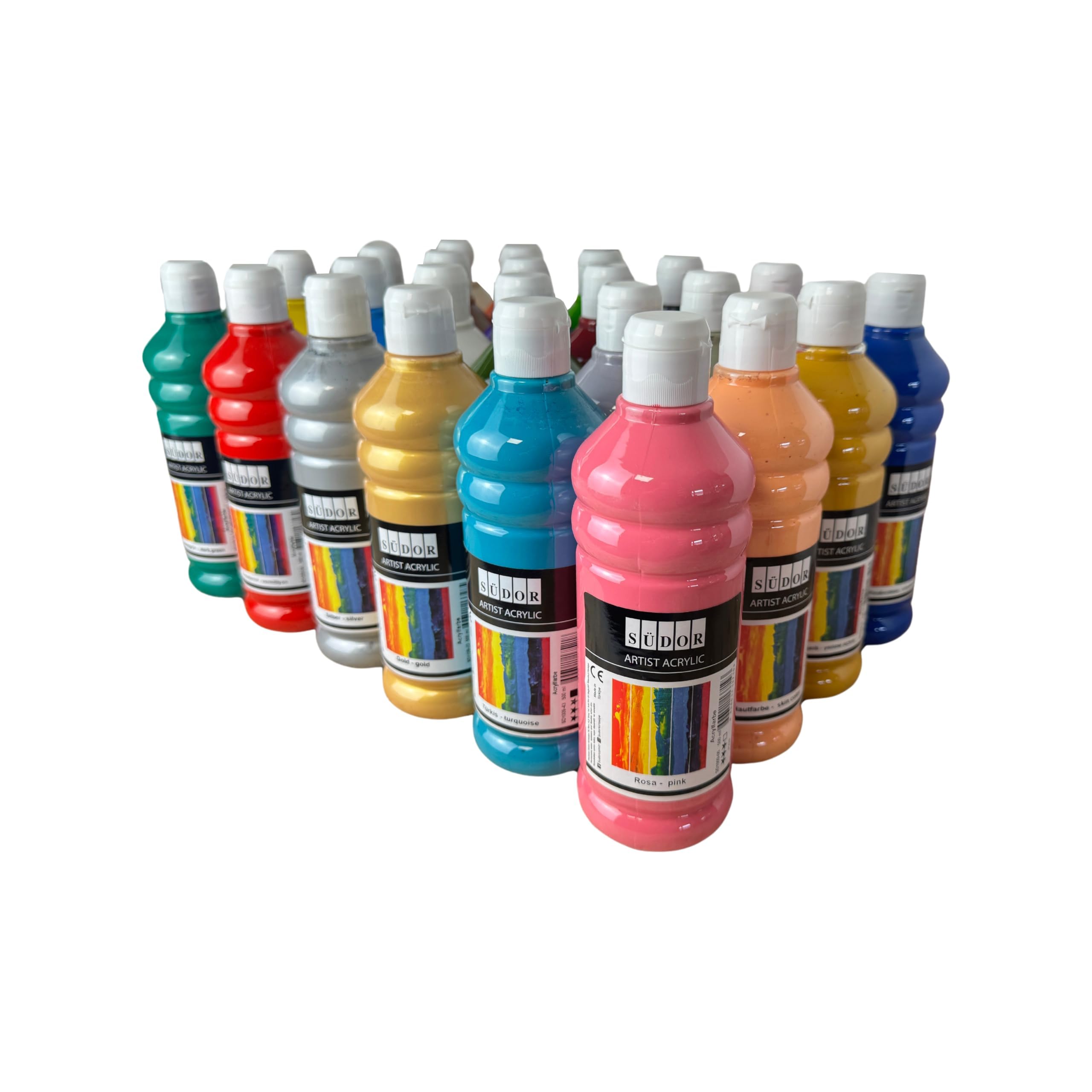 SÜDOR Acrylfarben Set 24 × 500 ml – Hochpigmentierte Künstler-Acrylfarben mit starker Deckkraft – Für Jugendliche & Erwachsene ab 14 Jahren – Ideal für Leinwand, Holz, Stein & Pouring