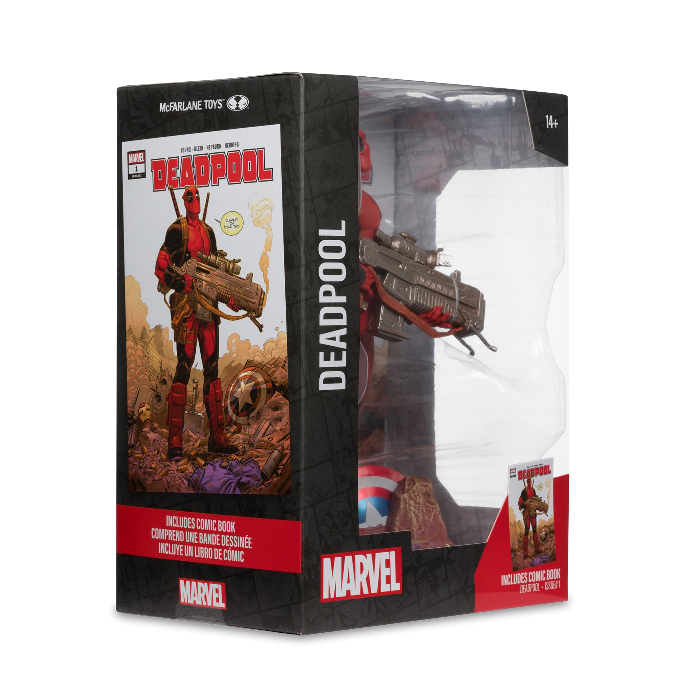 McFarlane Toys - Marvel Deadpool - Coleccionable a Escala 1:6 con Escena y cómic (Deadpool #1) | Figura coleccionable de Marvel de 12 pulgadas, escala 1/6, traje rojo de Deadpool #1