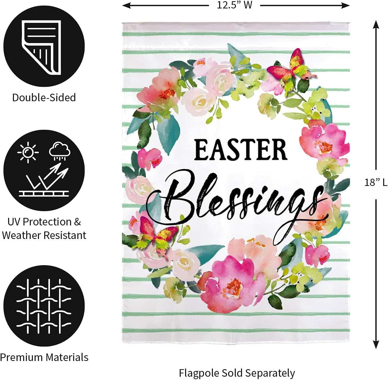 Evergreen Flag Beautiful Easter Blessings Wreath Linen Garden Flag - 13 x 18 Inches Fade and Weather Resistant Outdoor Decoration for Homes, Yards and Gardens