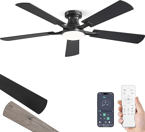 ZMISHIBO 52 Inch Ceiling Fan with Light, App&Remote Control, Flush