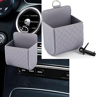 Kaber Misr 2020 - PU Leather Mobile Phone Holder Pocket Box with Interior Air Vents Portable Mobile Phone Storage Car Slot (Grey - 1 Piece)