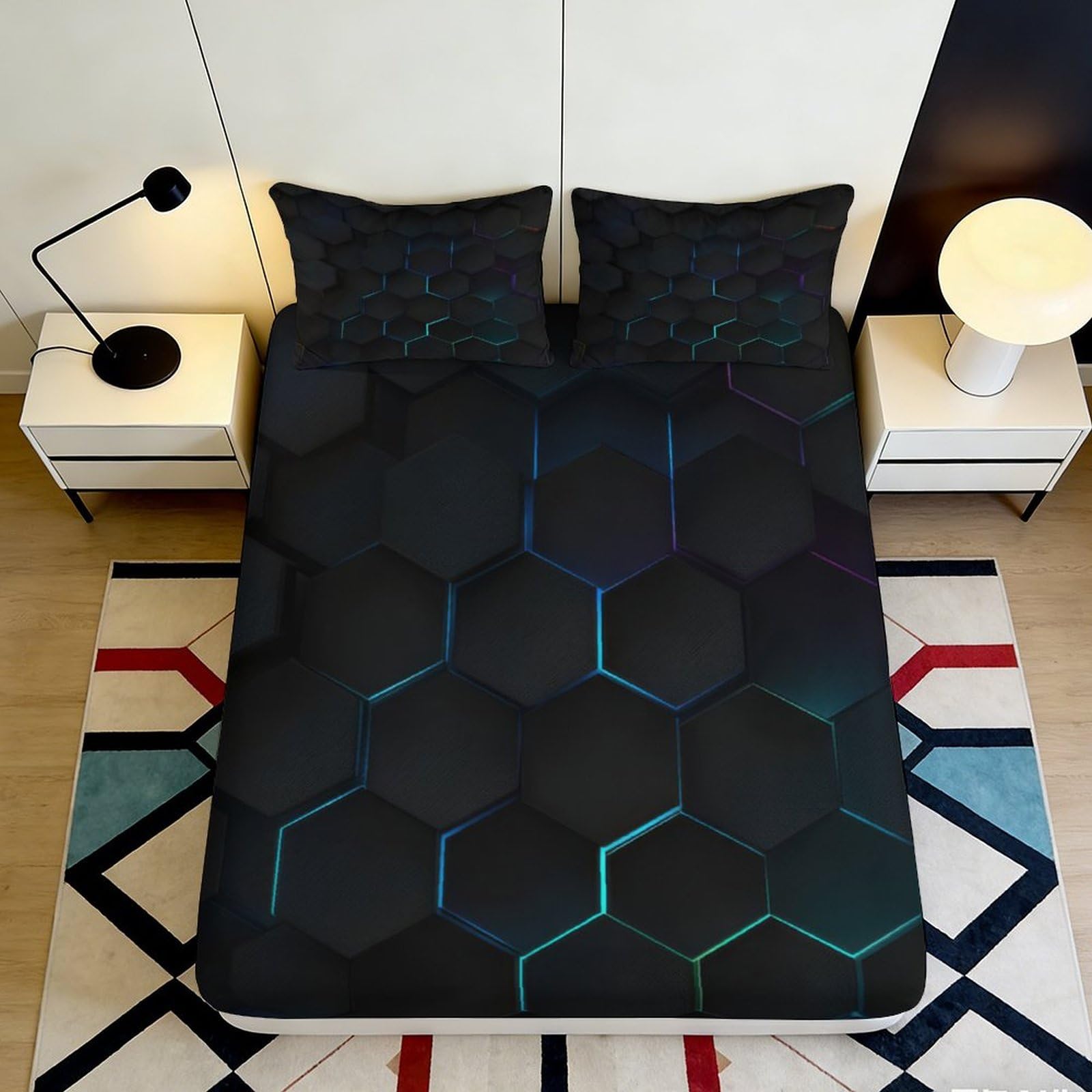 Uynsixtme Style-10 3D Printed Honeycomb Pattern Fitted Sheet Microfiber Deep Pocket Non-Slip Honeycomb Mattress Fitted Cover For Bedroom Adults Youth 90X200x25cm