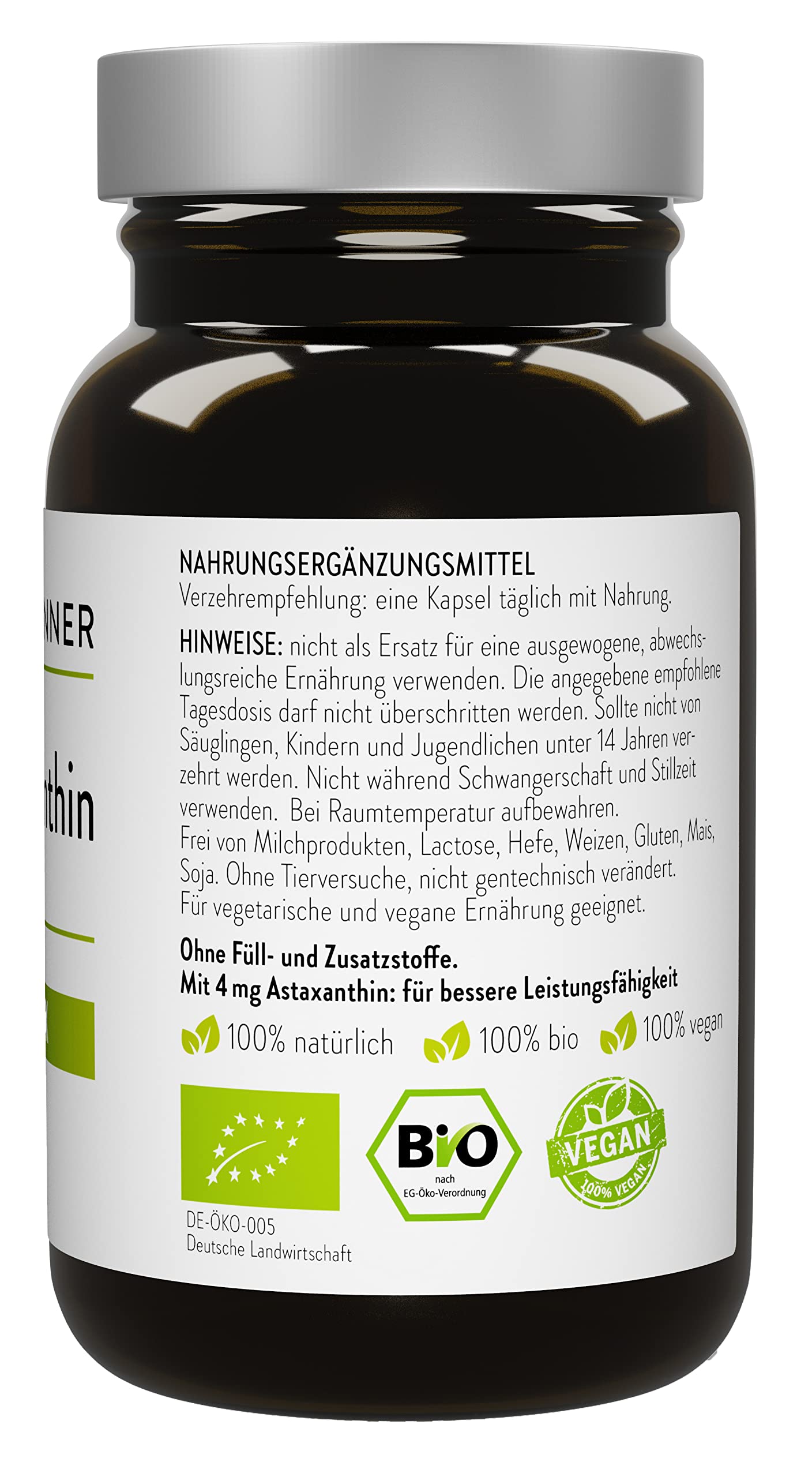 Dr. Heilbronner Bio Astaxanthin 4mg | 90 Kapseln in der Glasflasche | Antioxidantien aus der Vitalalge Haematococcus Pluvialis | Premium Supplements, Carotinoide, vegan, glutenfrei und lactosefrei