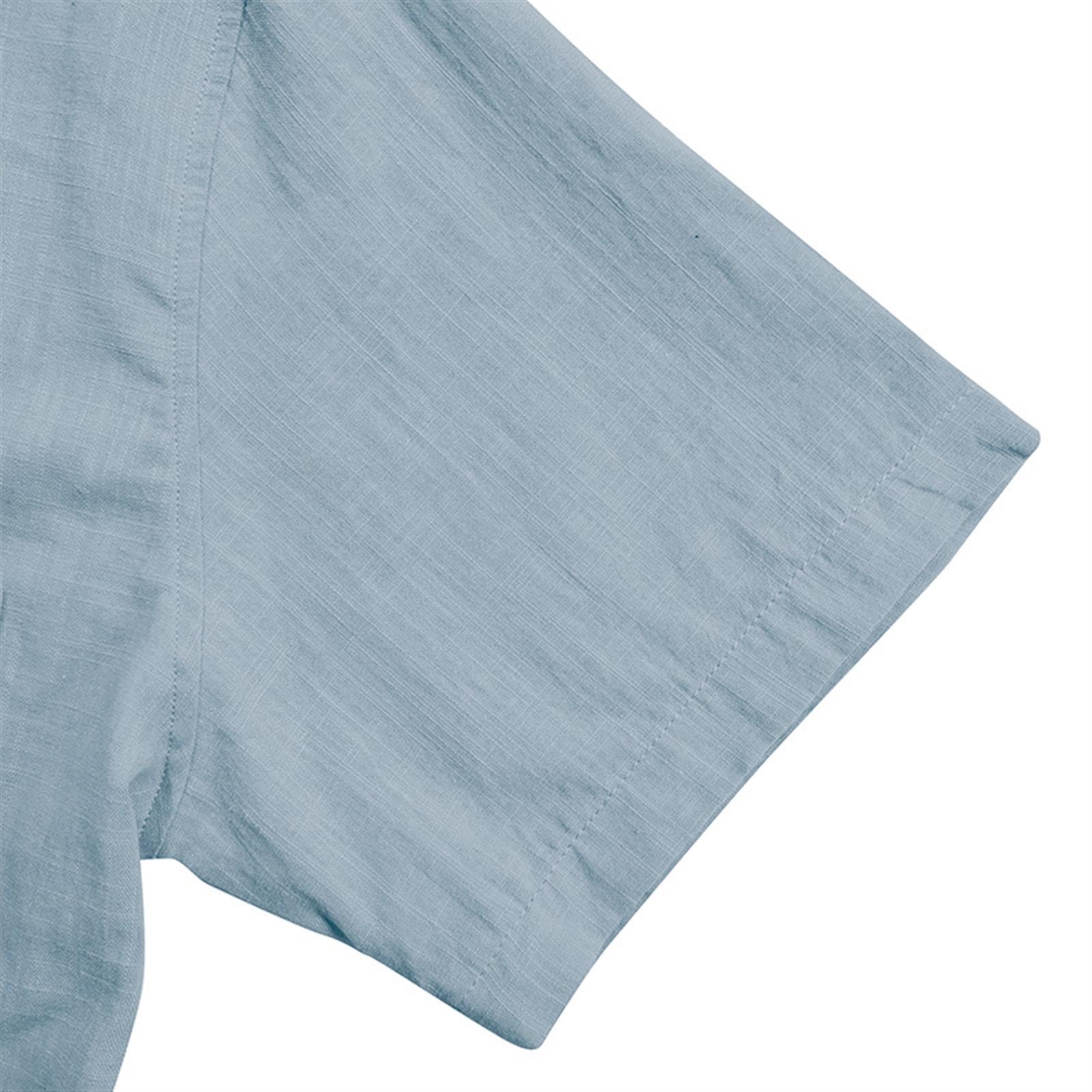 hixswnu Männer Leinen Kurzarm Shirt Casual Beach Shirts Henley T-Shirt Band Kragen Urlaub Tops mit Tasche