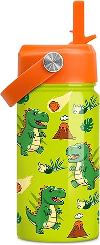 Botella de agua de dinosaurio Botella de agua con tapa de popote para niños Botellas T-Rex de acero inoxidable aisladas de 12 onzas para niños Botella de agua de dinosaurio Botella de agua con tapa de popote para niños Botellas T-Rex de acero inoxidable aisladas de 12 onzas para niños