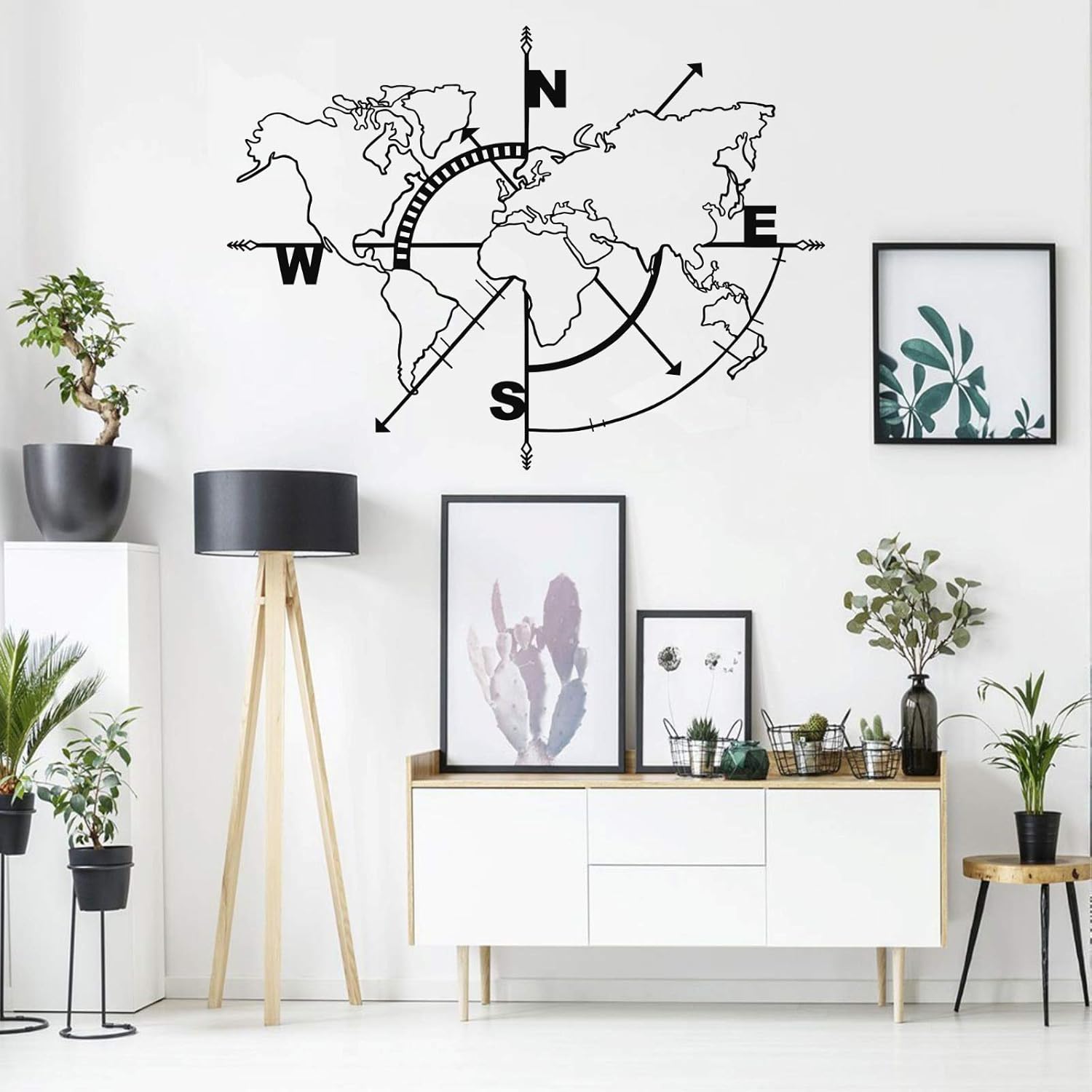 Metal World Map Wall Art Compass, World Map Without Borders, Metal Wall Decor, Metal Sign, Wall Hangings (39W x 30H / 98x75 cm)