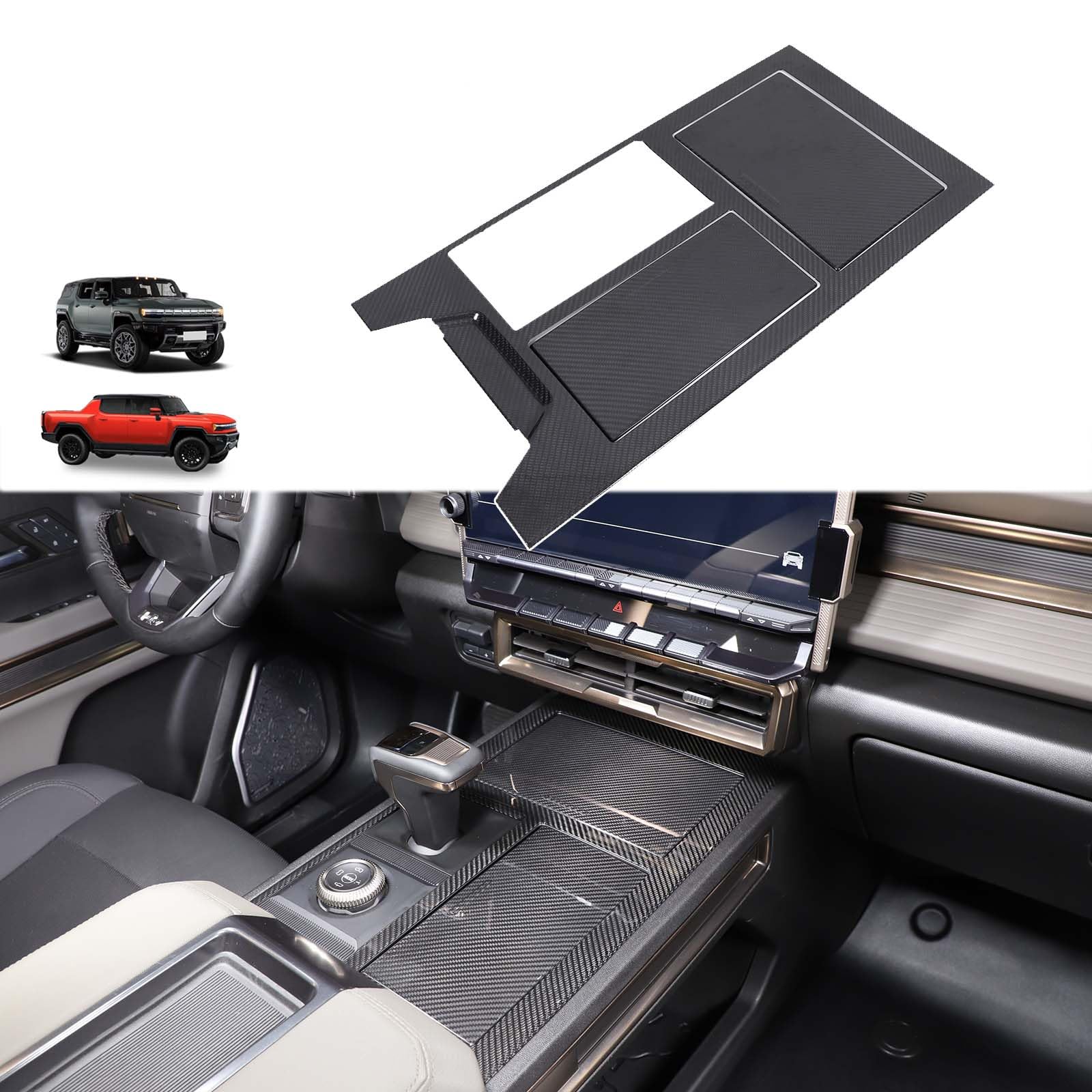 Aotumcer for 2024 2025+ Hummer EV SUV Central Control Gear Decoration Panel, Carbon Fiber Grain Center Console Cover Upgrade Liquid Proof UV Protected Luxurious Interior Trim Center Console Wrap Kit