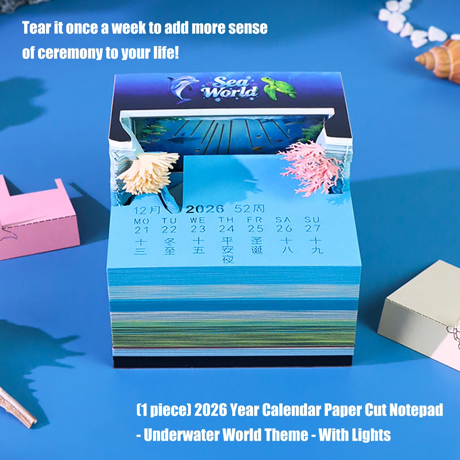 Planificador semanal sostenible para 2026, diseñado un precioso cuaderno con esculturas de submarino, planificador semanal