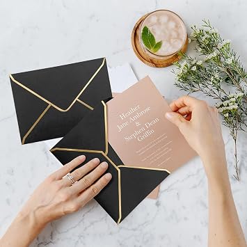 50 PCS Luxury Invitation Envelopes - 5x7 Black Envelopes for Wedding, Graduation