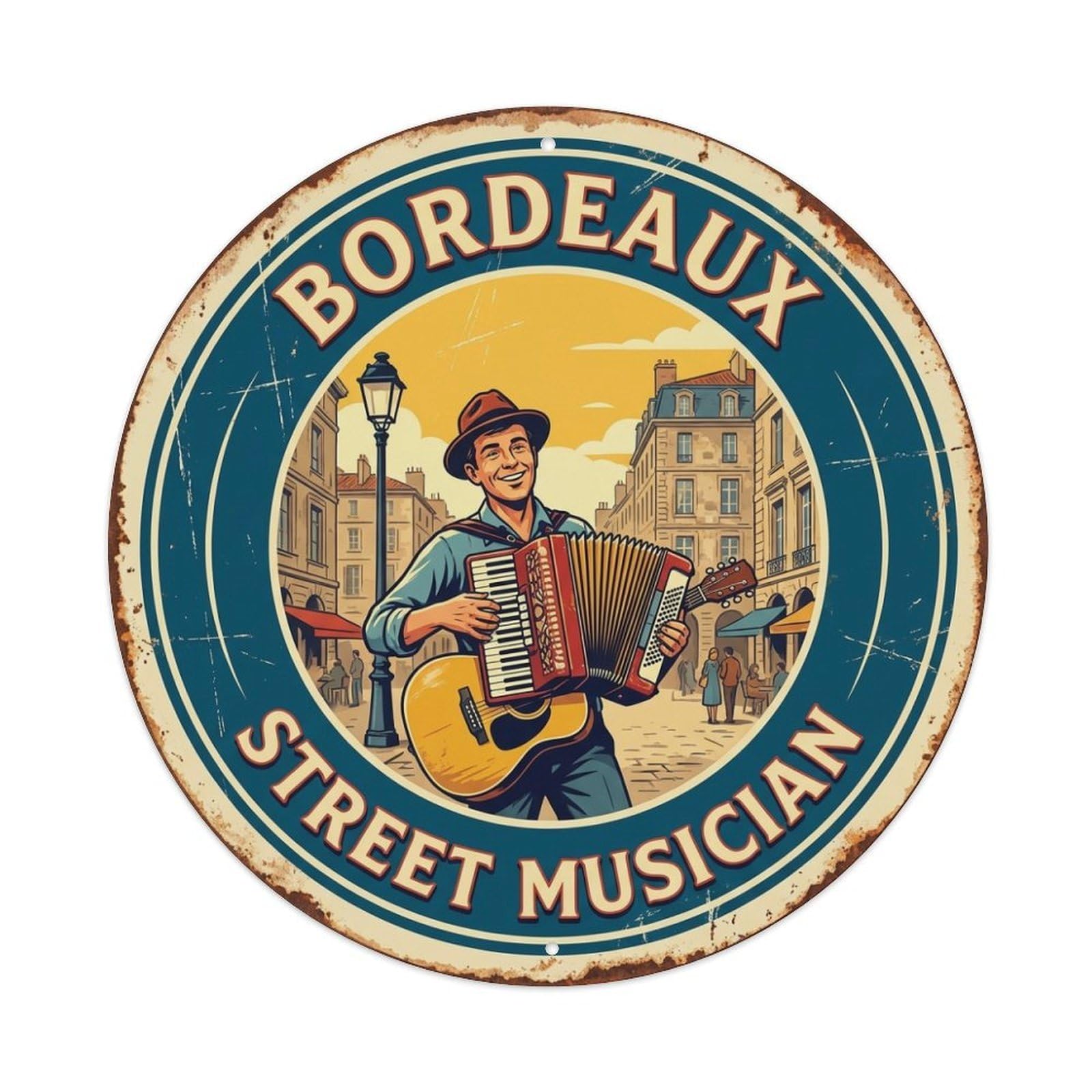Street Musician Bordeaux France Culture Travel Metal Tin Sign