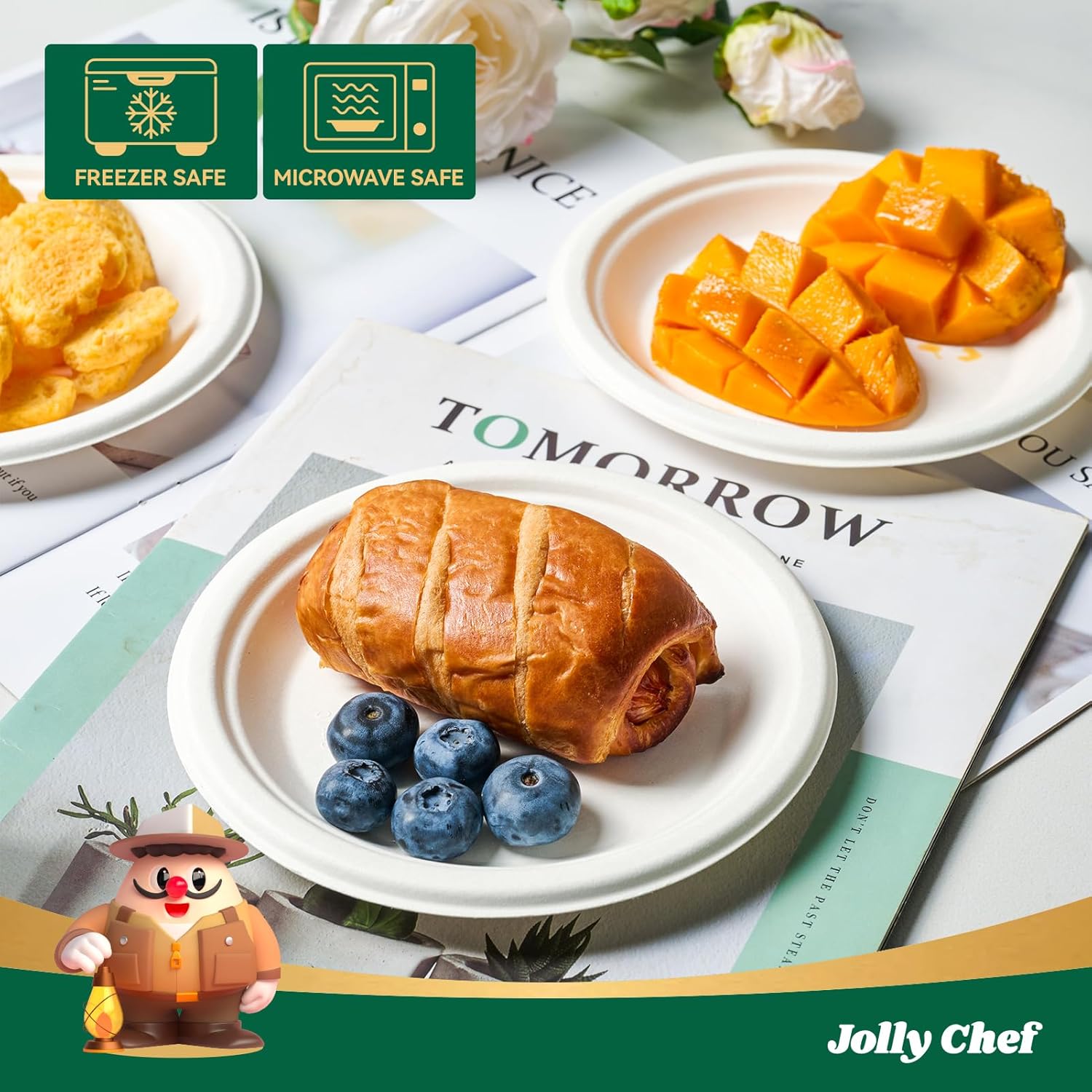 JOLLY CHEF 100% Compostable Small Paper Plates, 200 Pack 6 Inch Heavy Duty Dessert Plates, Disposable Biodegradable Eco-Friendly Sugarcane, Bulk White - Image 4